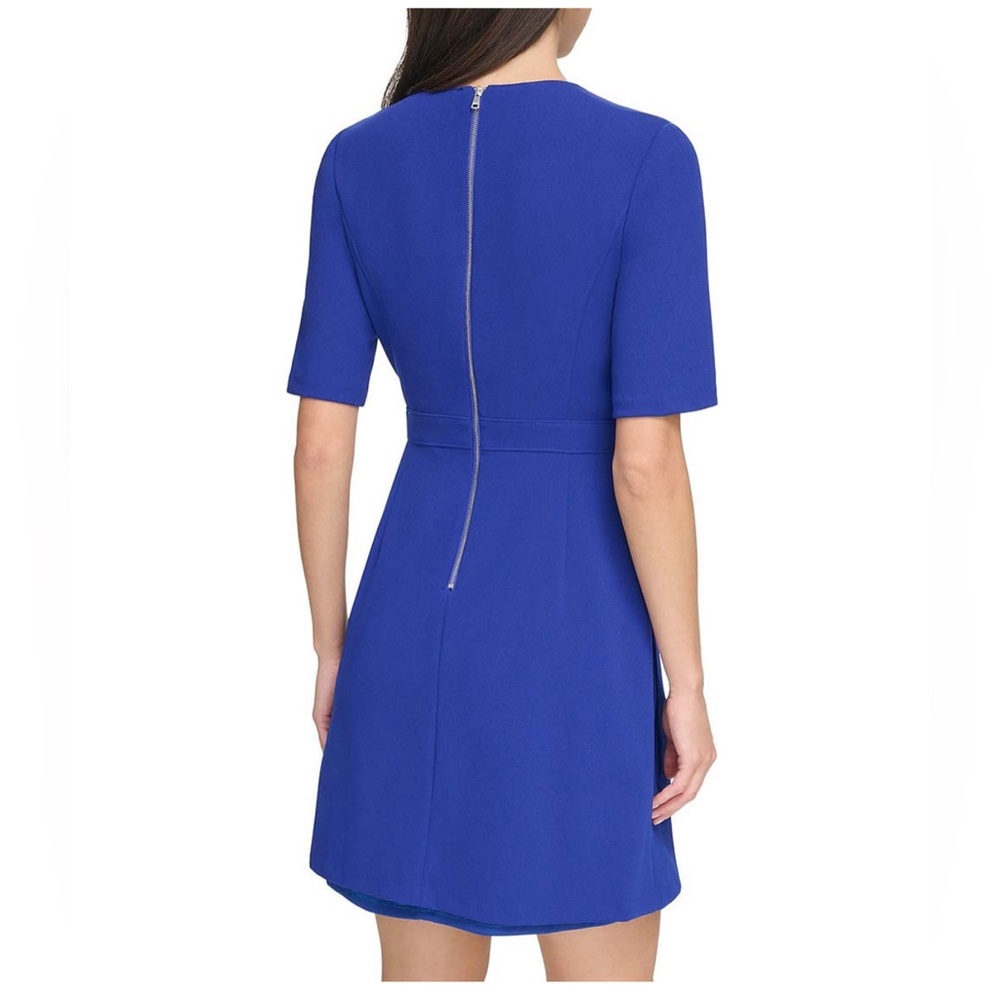 Brand New DKNY Women's Short-Sleeve Royal Blue Faux-Wrap Dress, Size 2, NWT - Picture 3 of 4